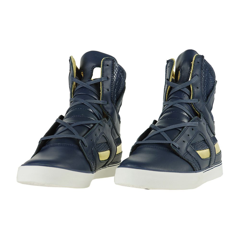 Baskets Montantes Supra SkyTop II Bleu Marine Doré Navy/Gold Leather Homme | QHH-06204207